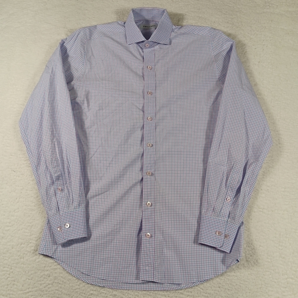 Twillory Mens 15.5 34/35 Tailored Fit Long Sleeve Button Up Check Plaid Office